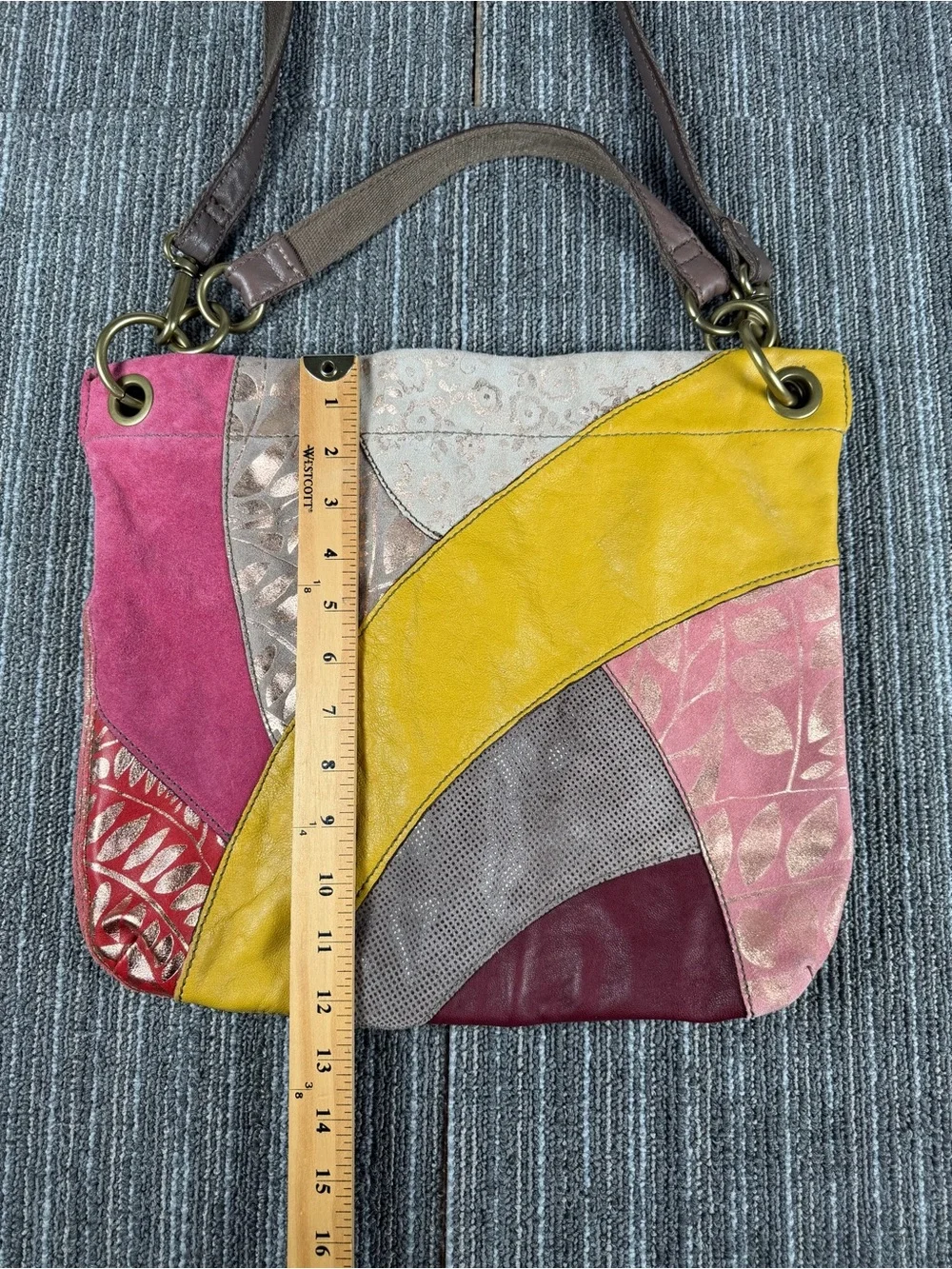 FOSSIL Love Life Vintage 1954 Multi-Color Leather Suede Shoulder Purse #ZB4540